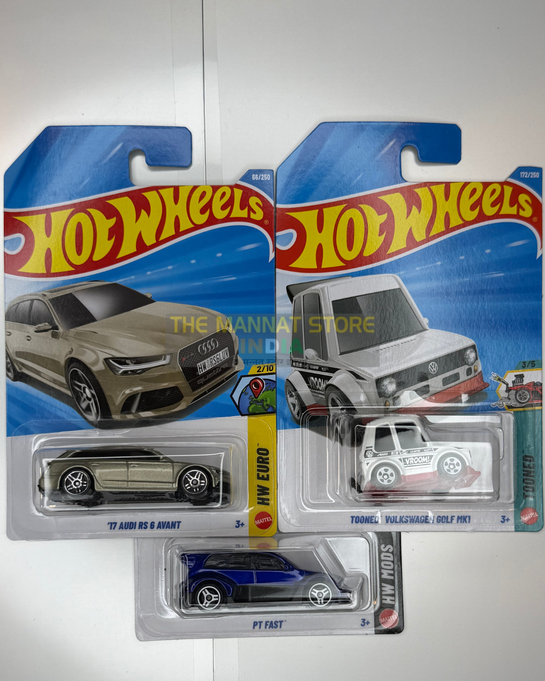 Hot Wheels 2026 J Case Set of 3 – '17 Audi RS 6 Avant, Tooned™ Volkswagen Golf Mk1 + 1 Fantasy Car