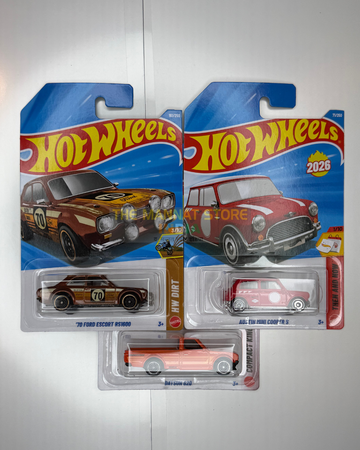 Hot Wheels 2026 J Case Set of 3 – '70 Ford Escort RS1600, Austin Mini Cooper S & Datsun 620