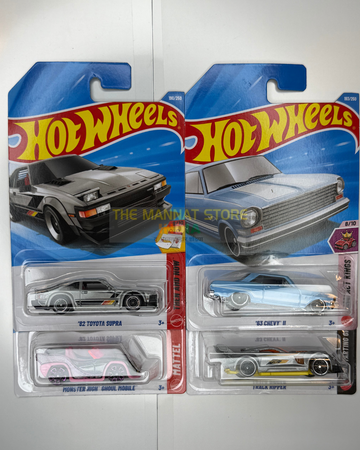 Hot Wheels 2026 J Case Set of 4 – '82 Toyota Supra, '63 Chevy II + 2 Fantasy Cars. (Copy)