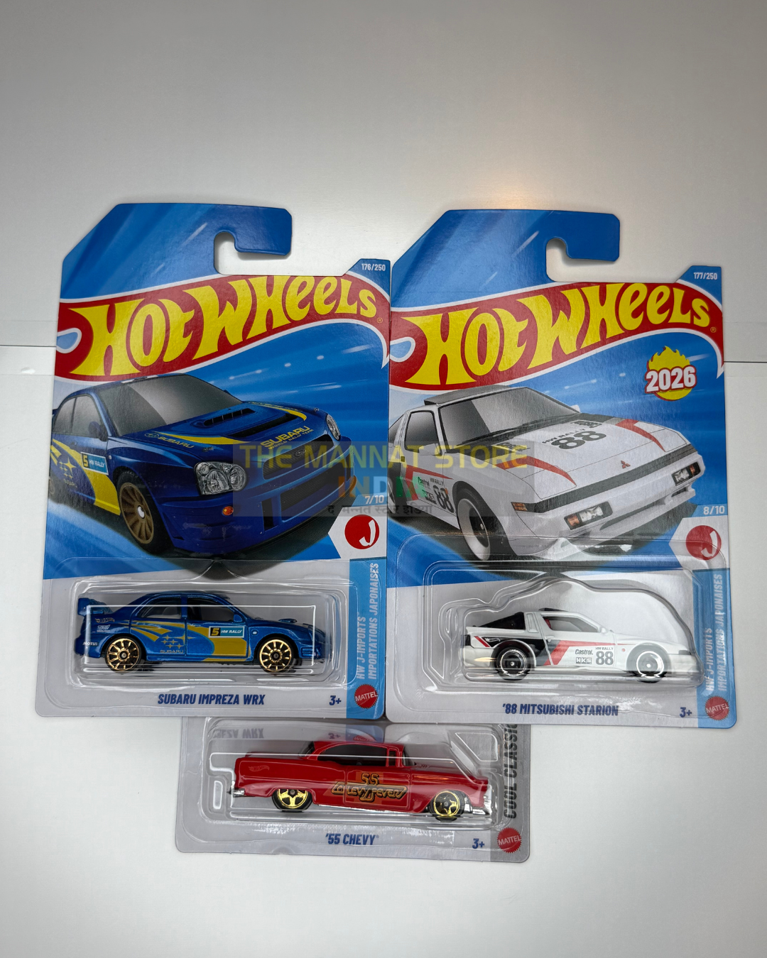 Hot Wheels 2026 K Case Set of 3 – Subaru Impreza WRX, '88 Mitsubishi Starion & '55 Chevy