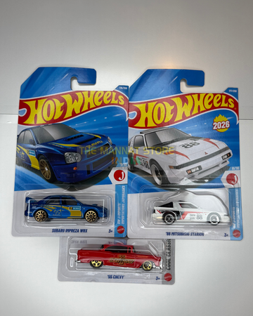 Hot Wheels 2026 K Case Set of 3 – Subaru Impreza WRX, '88 Mitsubishi Starion & '55 Chevy