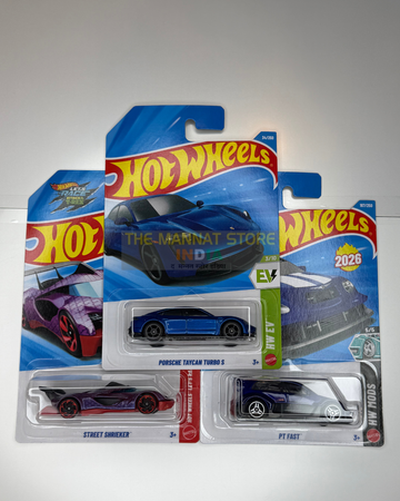 Hot WheHot Wheels 2026 K Case Set of 3 – Porsche Taycan Turbo S + 2 Fantasy Cars