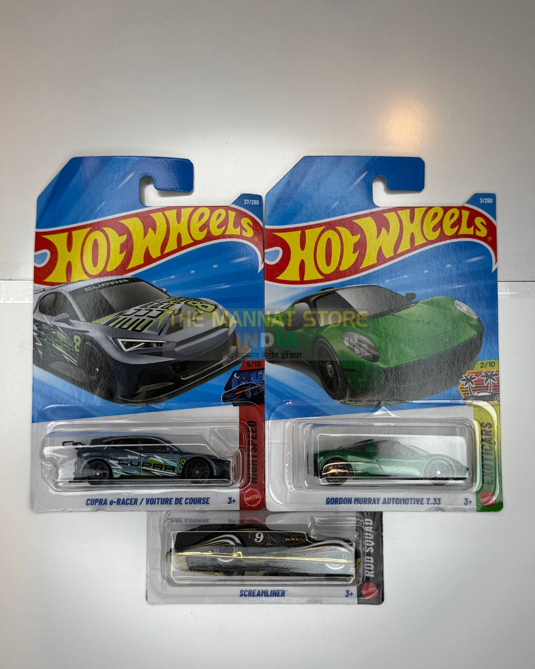 Hot Wheels Imported CUPRA e-Racer & Gordon Murray Automotive T.33 Set of 3 – 1:64 Scale Die-Cast Cars