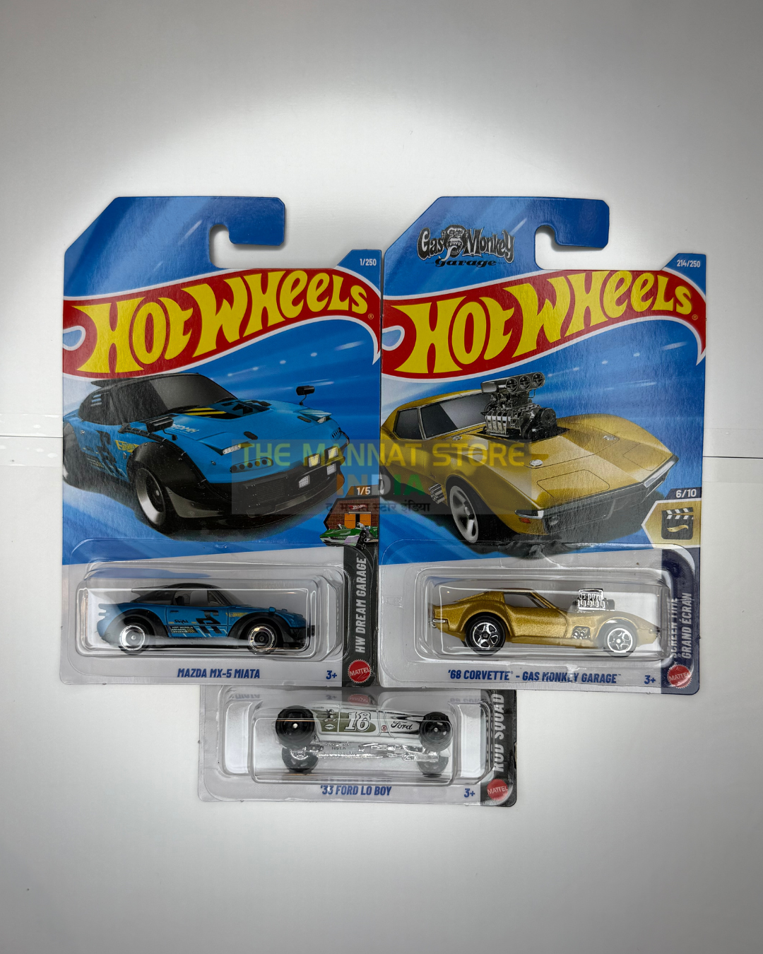 Hot Wheels 2026 L Case Mazda MX-5 Miata, '68 Corvette - Gas Monkey Garage & '33 Ford Lo Boy Set of 3 – Imported 1:64 Scale Die-Cast Cars
