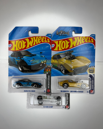 Hot Wheels 2026 L Case Mazda MX-5 Miata, '68 Corvette - Gas Monkey Garage & '33 Ford Lo Boy Set of 3 – Imported 1:64 Scale Die-Cast Cars