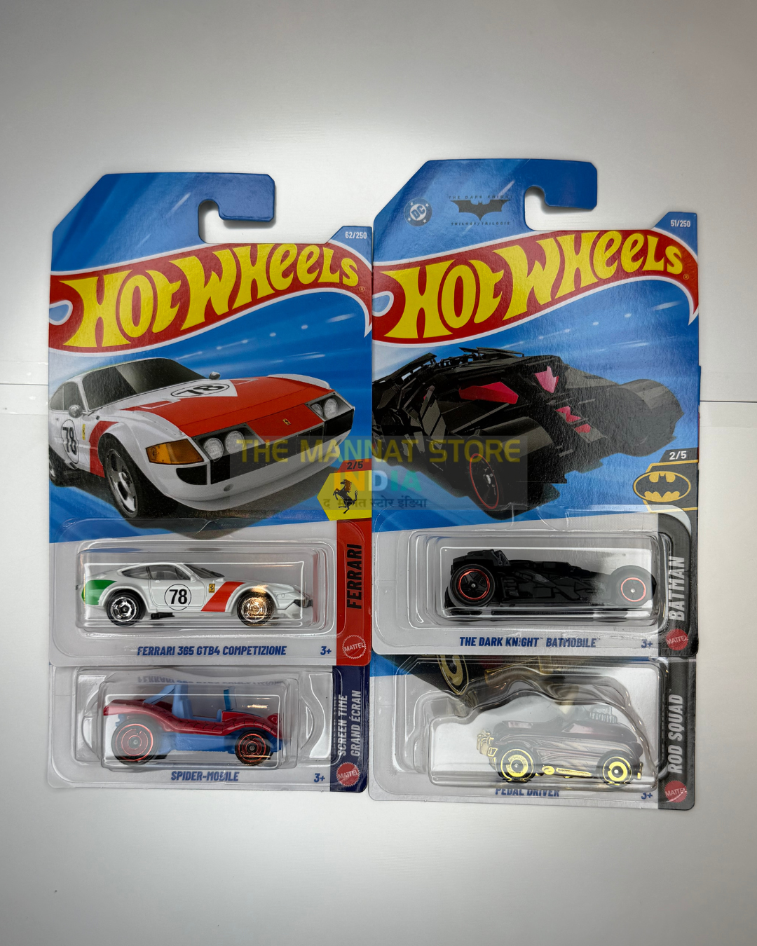 Hot Wheels 2026 L Case Ferrari 365 GTB4 Competizione & The Dark Knight Batmobile Set of 4 – Imported 1:64 Scale Die-Cast Cars