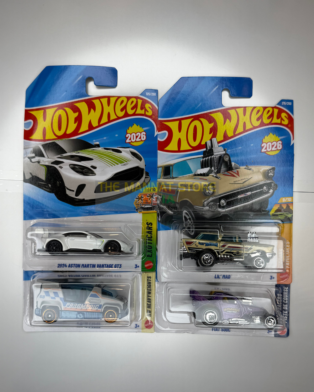 Hot Wheels 2026 L Case 2024 Aston Martin Vantage GT3, Lil' Mad & Fantasy Cars Set of 4 – Imported 1:64 Scale Die-Cast Cars