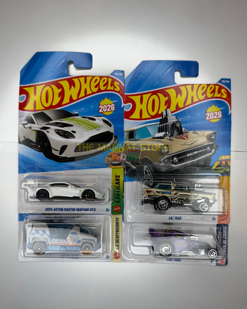 Hot Wheels 2026 L Case 2024 Aston Martin Vantage GT3, Lil' Mad & Fantasy Cars Set of 4 – Imported 1:64 Scale Die-Cast Cars