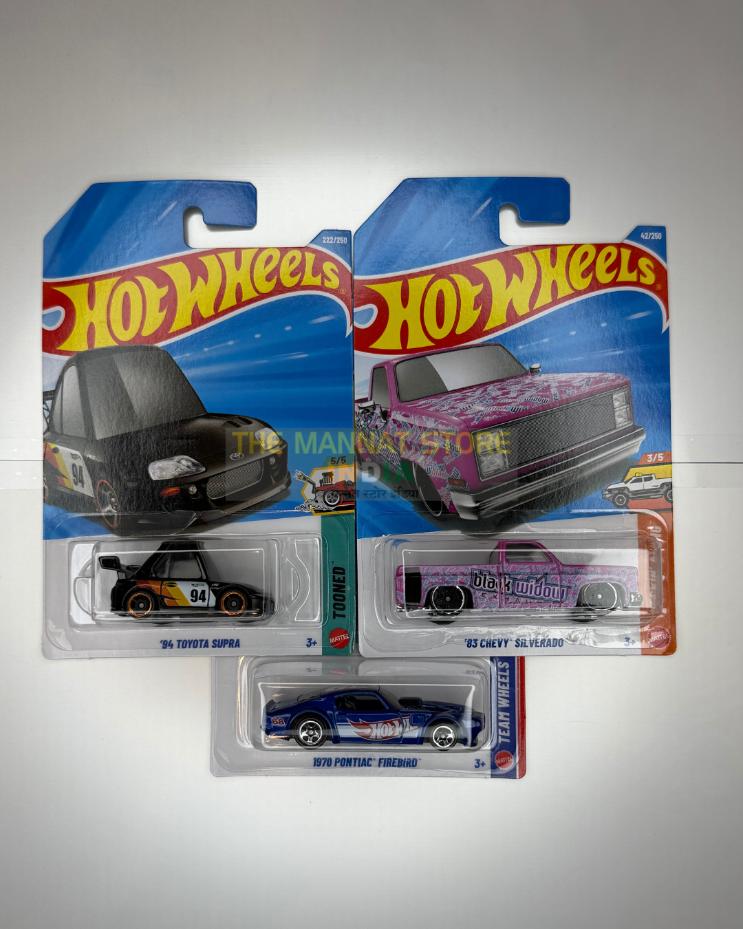 Hot Wheels 2026 L Case '94 Toyota Supra, '83 Chevy Silverado & 1970 Pontiac Firebird Set of 3 – Imported 1:64 Scale Die-Cast Cars