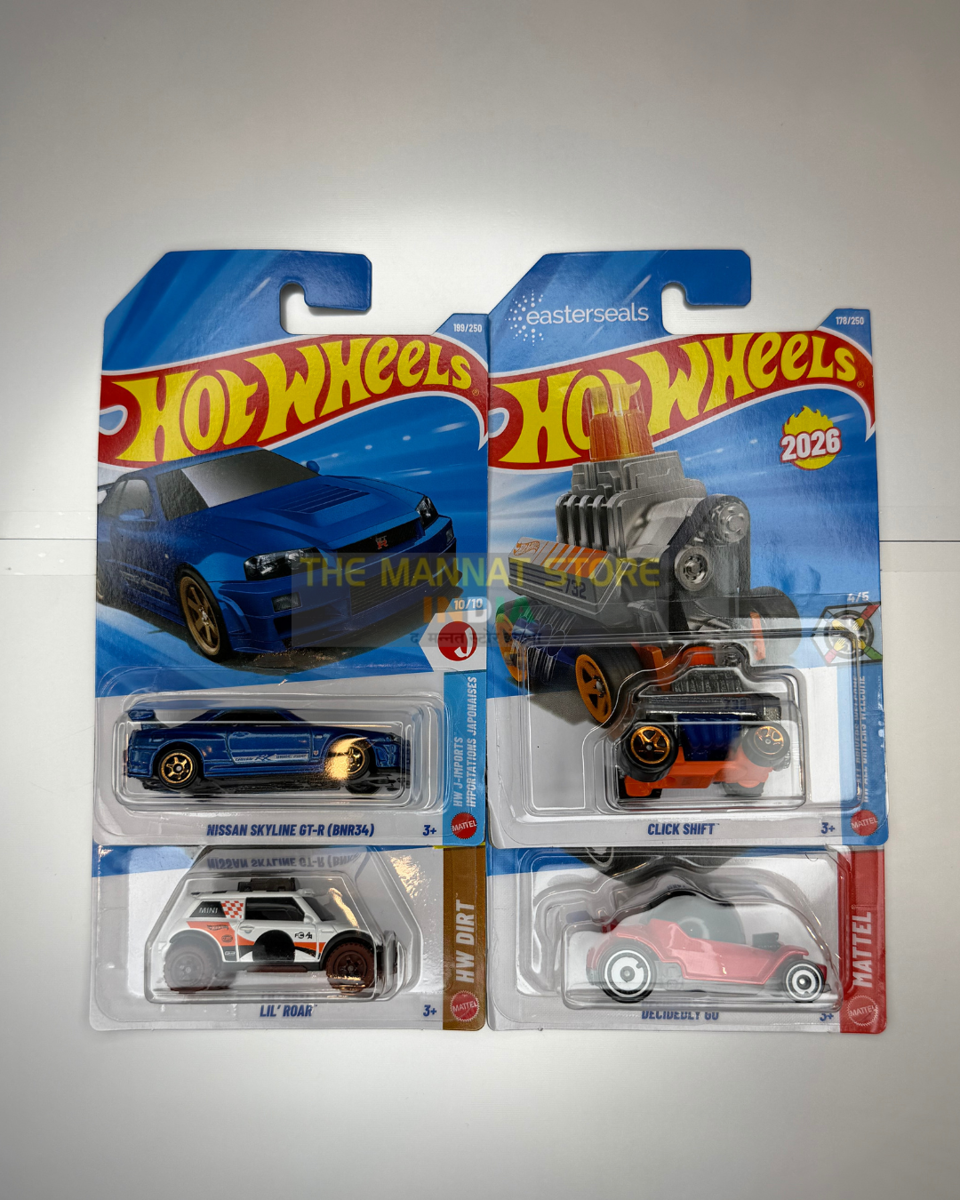 Hot Wheels 2026 L Case Nissan Skyline GT-R (BNR34) with 3 Fantasy Cars Set of 4 – Imported 1:64 Scale Die-Cast Cars