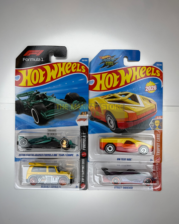 Hot Wheels 2026 L Case Aston Martin Aramco Formula One Team & HW Test Ride Set of 4 – Imported 1:64 Scale Die-Cast Cars