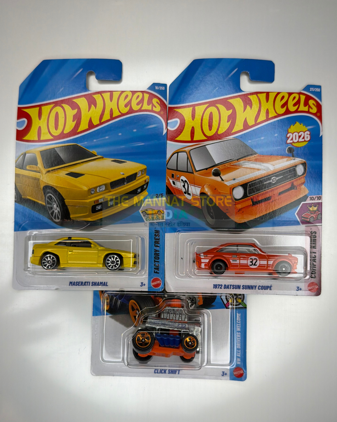 Hot Wheels 2026 Indian Case Set – Maserati Shamal, 1972 Datsun Sunny Coupé + 1 Fantasy Casting | 1:64 Scale Die-Cast Models
