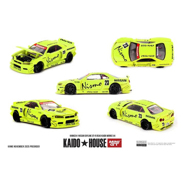 Kaido House x MINI GT Nissan Skyline GT-R (R34) Kaido Works V4 Nismo Yellow #23 | 1:64 Die-Cast Model