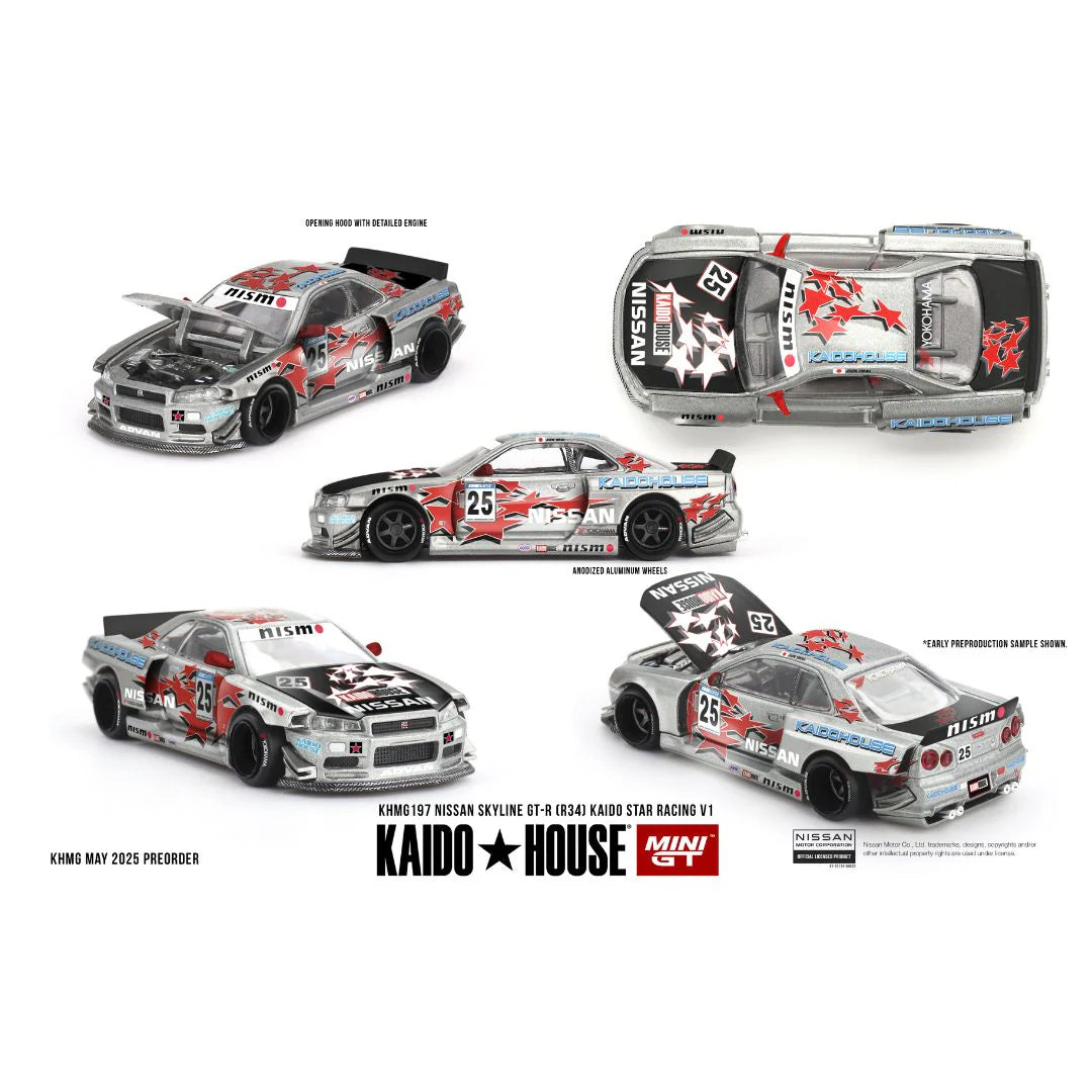 Mini GT Kaido House #197 Nissan Skyline GT-R (R34) Kaido Star Racing V1 – Pre-Order | 1:64 Scale Die-Cast Model