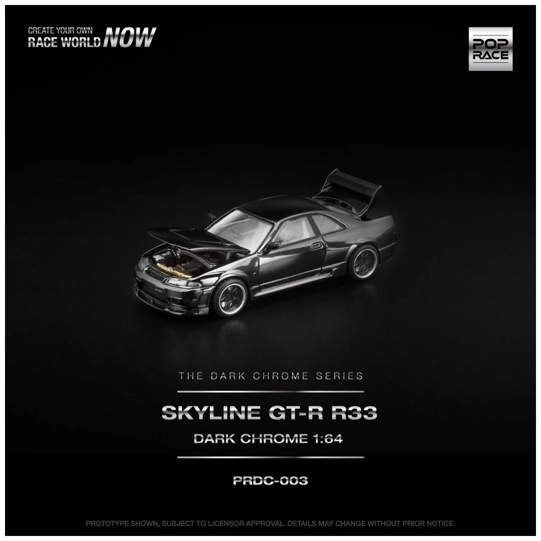 Pop Race #003 Skyline GT-R R33 Dark Chrome – Pre-Order | 1:64 Scale Premium Die-Cast Model
