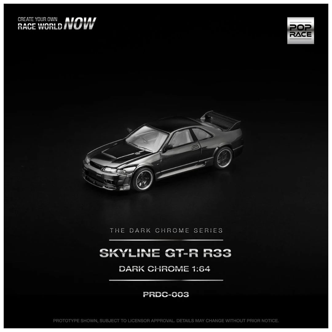 Pop Race #003 Skyline GT-R R33 Dark Chrome – Pre-Order | 1:64 Scale Premium Die-Cast Model