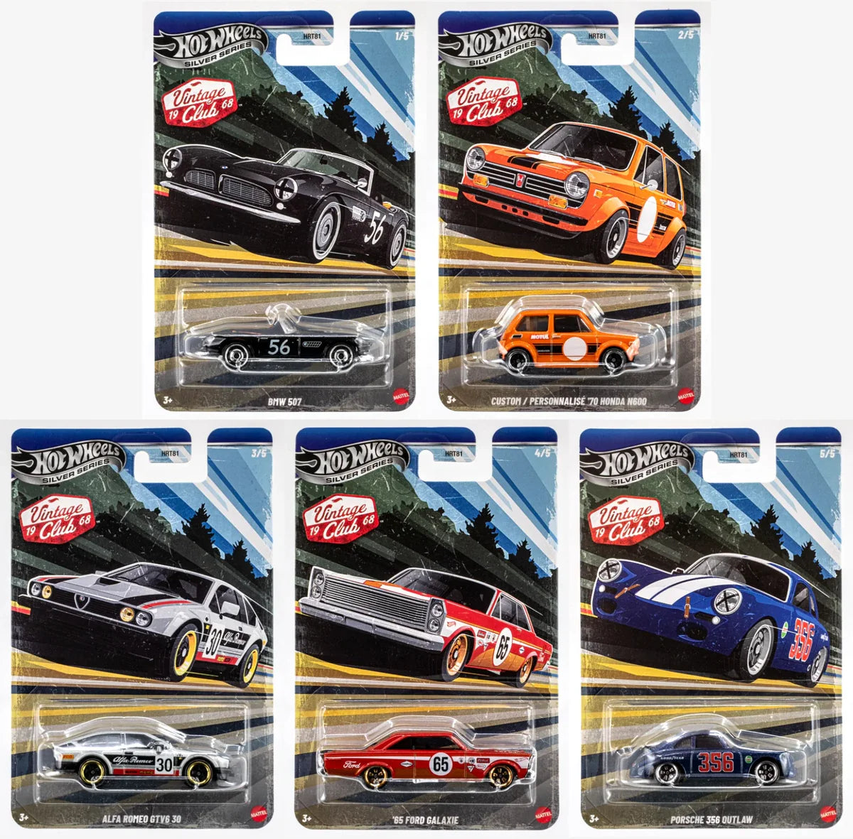 Hot Wheels 2026 Vintage Club Grand Prix Silver Celebration Series – Set of 5 Cars | 1:64 Scale