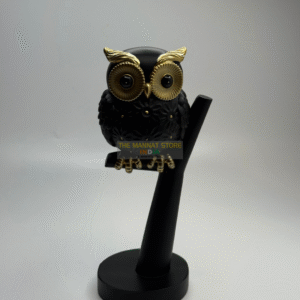 Owl on Tree Branch – Black Resin Artifact
