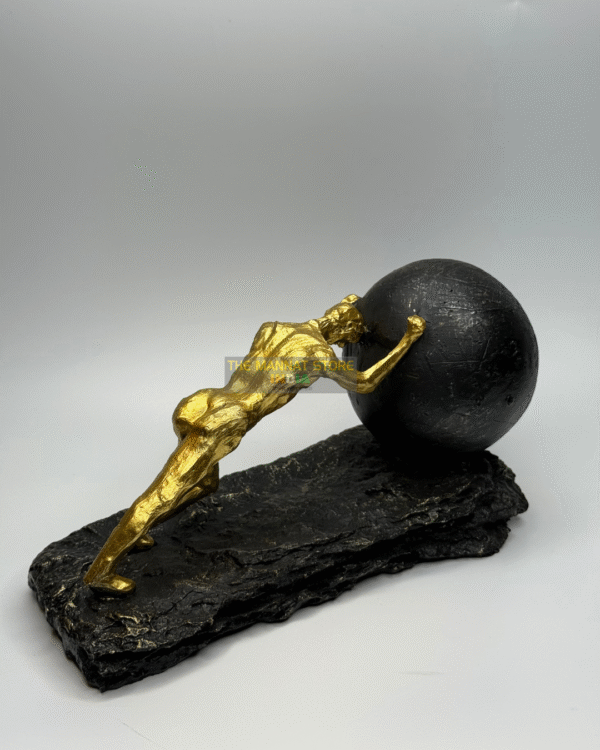Decorative Resin Artifact – Man Pushing a Ball