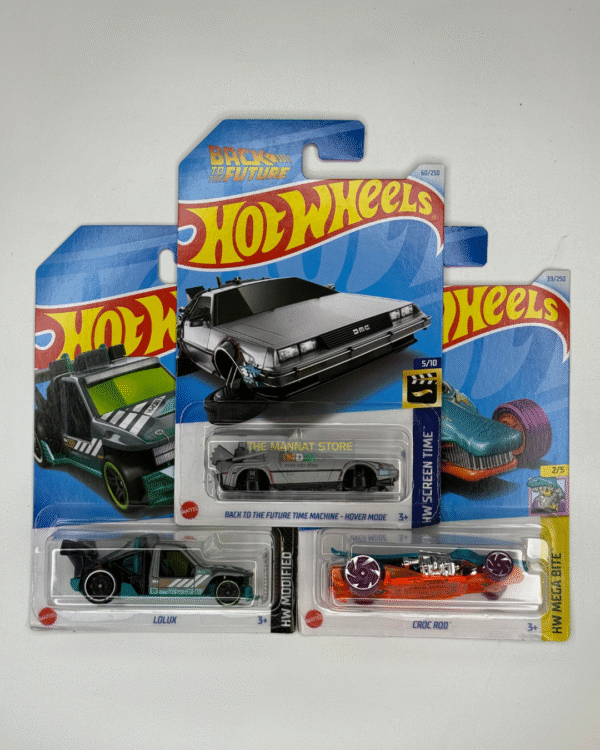 Hot Wheels 2024 C Case – Set of 3 (Back to the Future Time Machine Hover Mode, Lolux, Croc Rod)