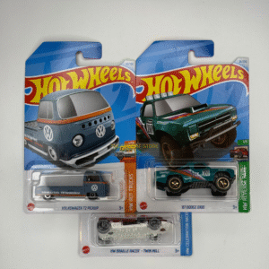 Hot Wheels 2024 C Case – Set of 3 (Volkswagen T2 Pickup, ’87 Dodge D100, HW Braille Racer – Twin Mill)