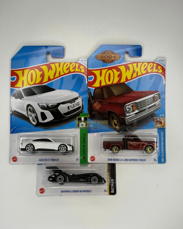 Hot Wheels 2024 C Case – Set of 3 (Audi RS e-tron GT, ’78 Dodge Lil’ Red Express Truck, Batman & Robin Batmobile)
