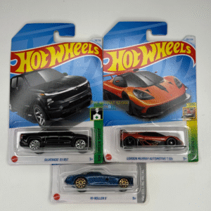Hot Wheels 2024 Q Case – Set of 3 (Silverado EV RST, Gordon Murray Automotive T.50S, High-Roller 11)