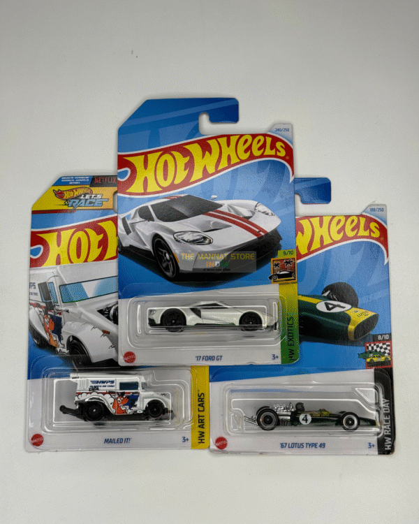 Hot Wheels 2024 Q Case – Set of 3 (’17 Ford GT, Mailed It, ’67 Lotus Type 49)