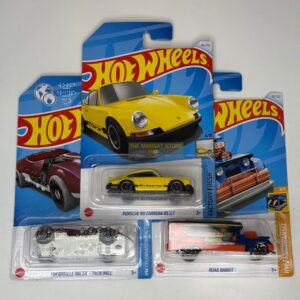 Hot Wheels 2024 Q Case – Set of 3 (Porsche 911 Carrera RS 2.7, HW Braille Racer – Twin Mill, Road Bandit