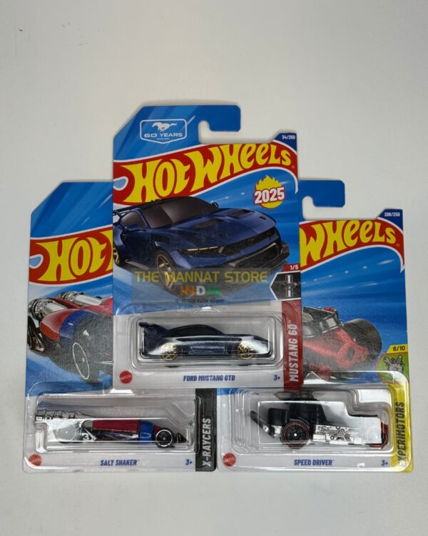 Hot Wheels 2024 Indian Q Case – Set of 3 (Ford Mustang GTS, Salt Shaker, Speed Driver)