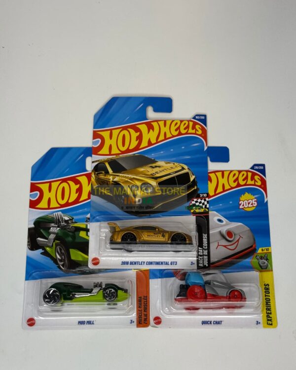 Hot Wheels 2024 Indian Q Case – Set of 3 (2018 Bentley Continental GT3, Mod Mill, Quick Chat)