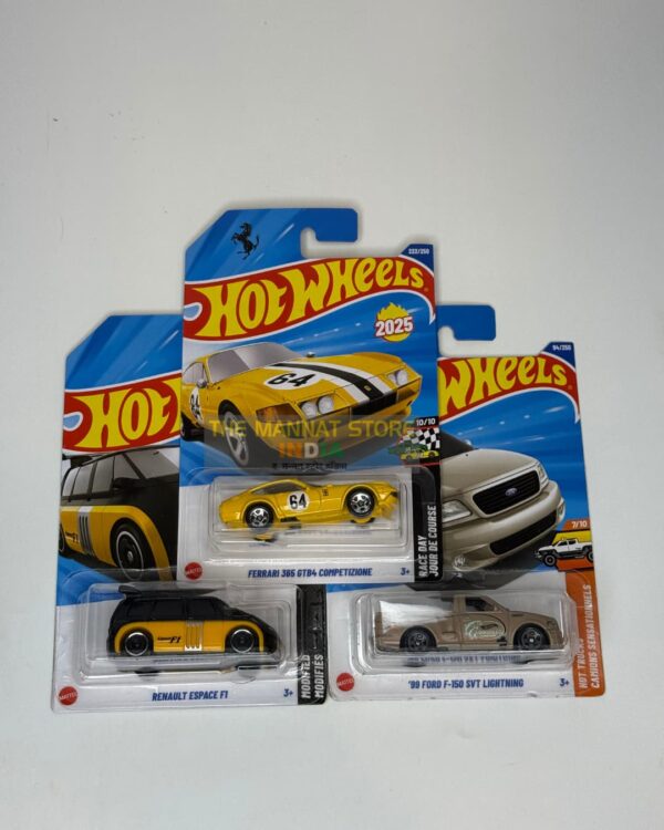 Hot Wheels 2024 Indian Q Case – Set of 3 (Ferrari 365 GTB/4 Competizione, Renault Espace F1, ’99 Ford F-150 SVT Lightning)