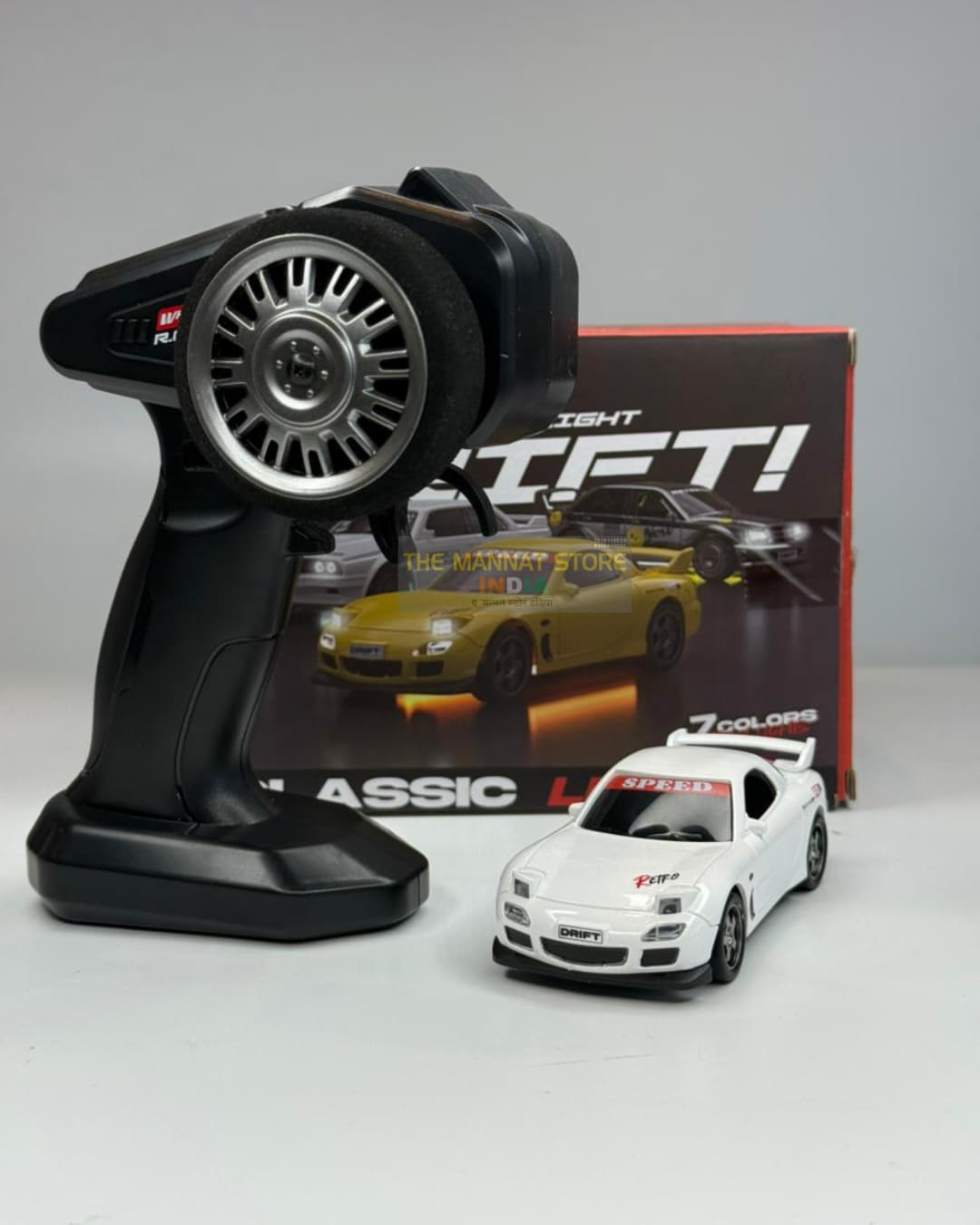 1:43 Scale RC Drift Car – 25 km/h, 35-Min Playtime, Extra Drift Tyres & Cones