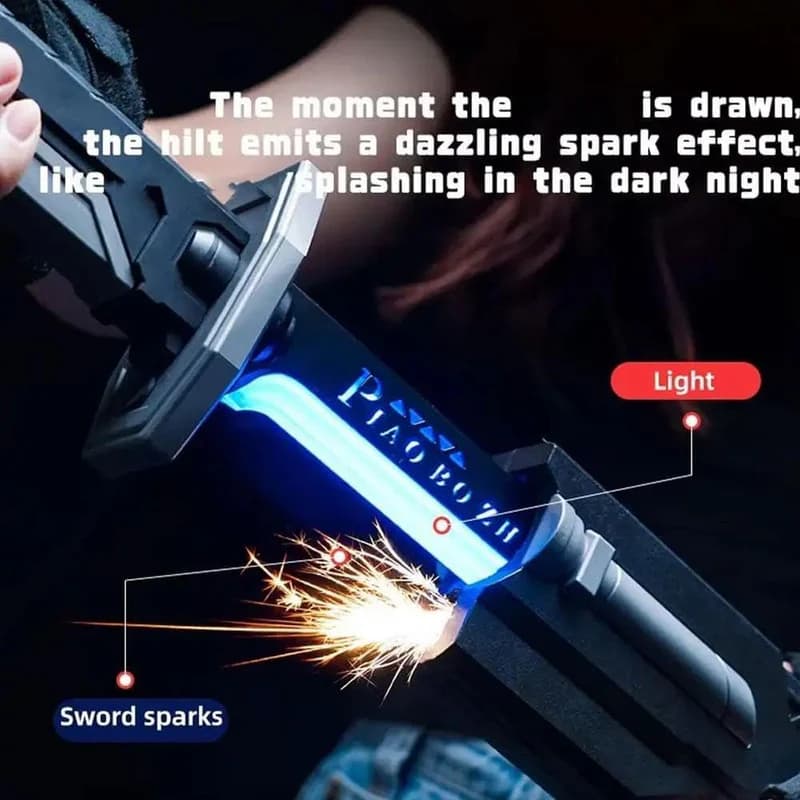 Flowing Colorful LED Lightsaber Katana Sword – Grey & Black | Spark & Smoke Effect (USB Rechargeable) - Image 5