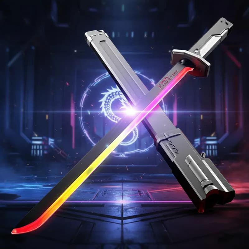 Flowing Colorful LED Lightsaber Katana Sword – Grey & Black | Spark & Smoke Effect (USB Rechargeable) - Image 2