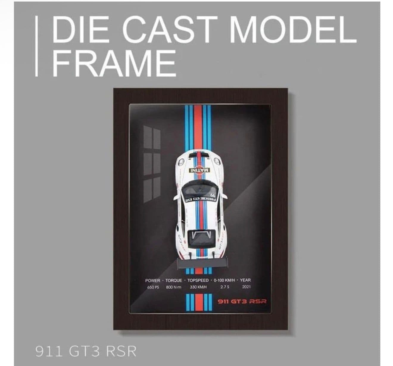 3D Car Frame Wall Art | Wooden Frame with Removable Die-Cast Cars Porsche (911 Gt3)