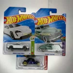 Hot Wheels Imported SET OF 3 LPORSCHE TAYCAN TURBO , 47 CHEVY FLEETINE DECIDELY GO