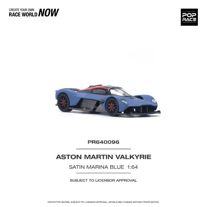 POP Race 1:64 Diecast Model Car - ASTON MARTIN VALKYRIE SATIN MARINA BLUE